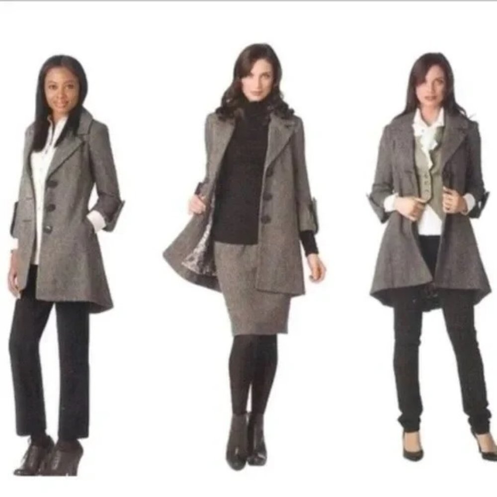 CABI Shakespeare Coat Womens 4 Black Gray Tweed $169 Designer Swing Button EUC